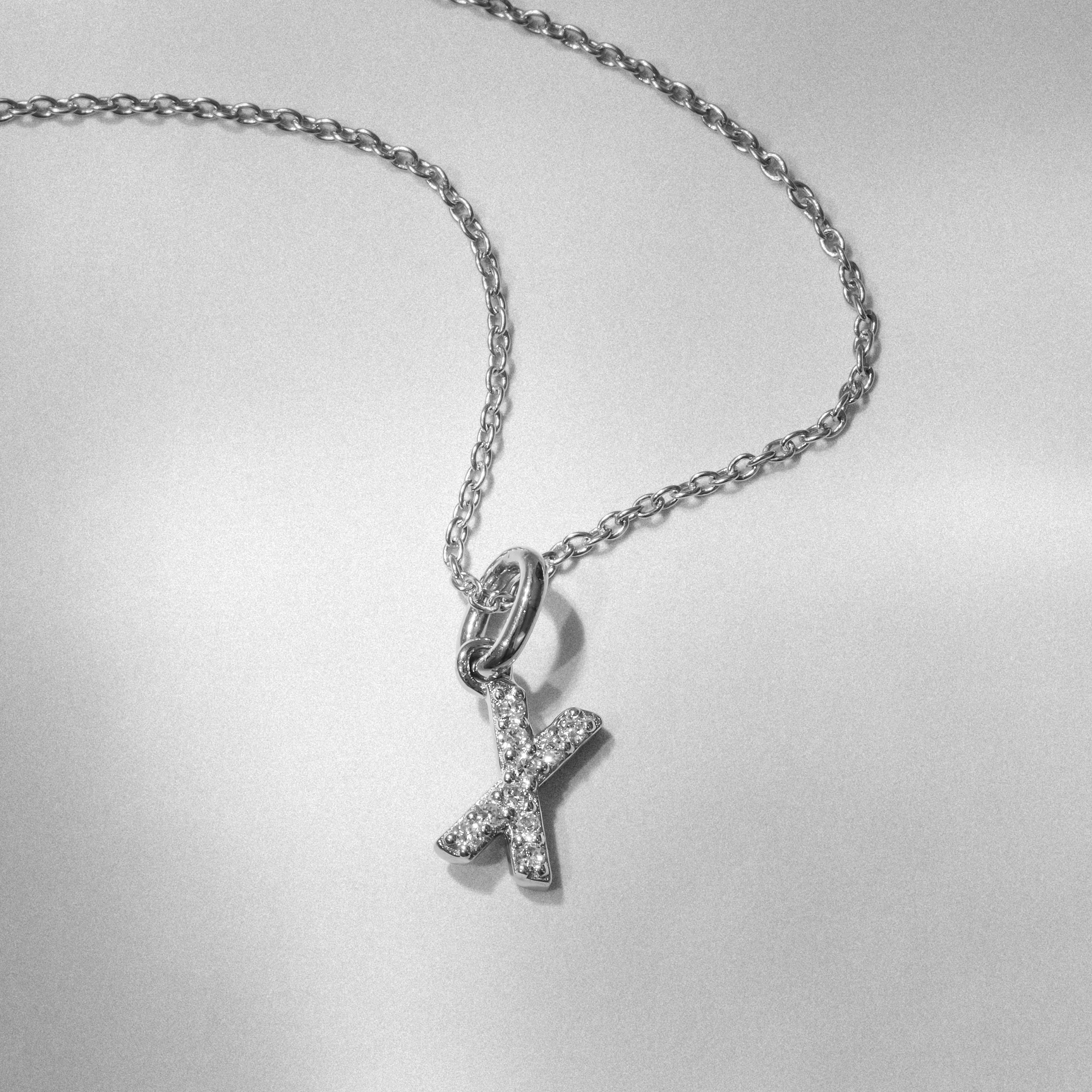 Love Letter Initial X Lab Diamond Necklace set in 925 Sterling Silver